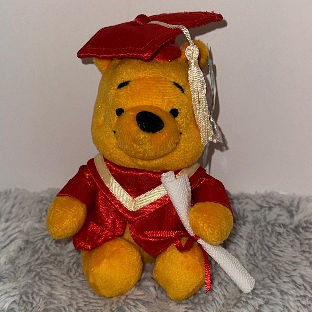 Disney Winnie the Pooh Red Graduation Cap and Gown with Diploma Small Plush 5.5"